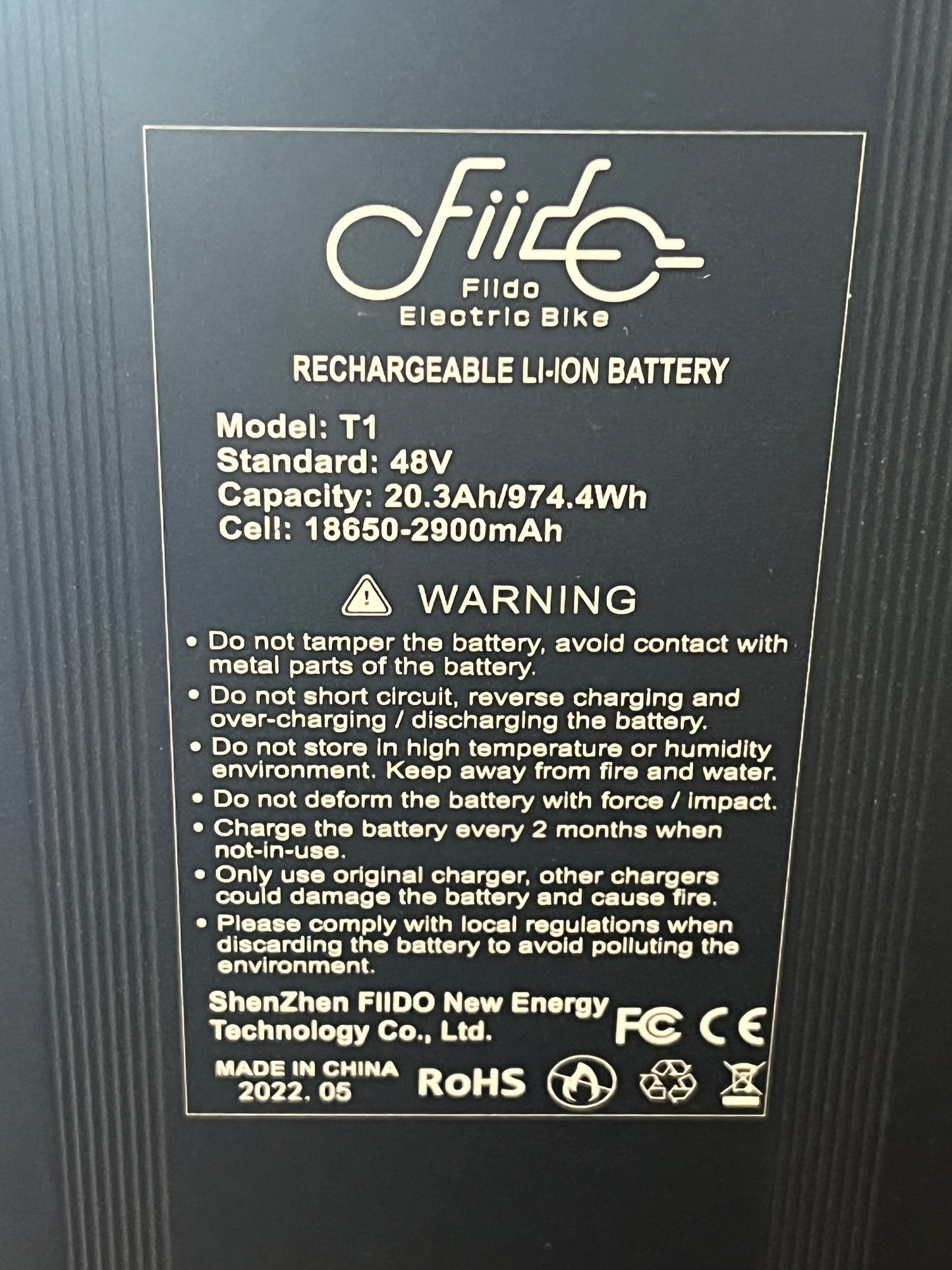 Fiido T1 Battery - NEW - Battery for Fido T1, 48V Electric Utility Bike